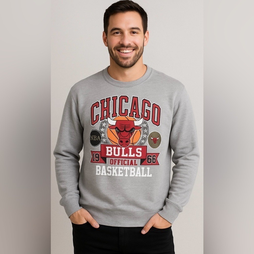 Chicago Bulls Gray NBA Sweatshirt XL Vintage Style Crewneck‎ Pullover [C]